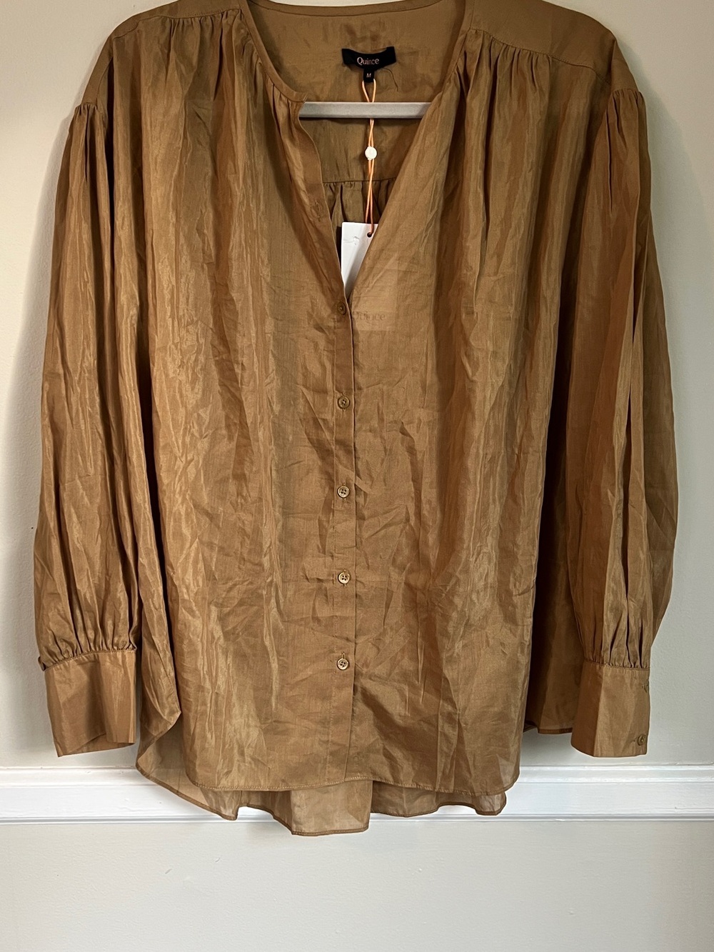 Quince Brown Button-Front Blouse